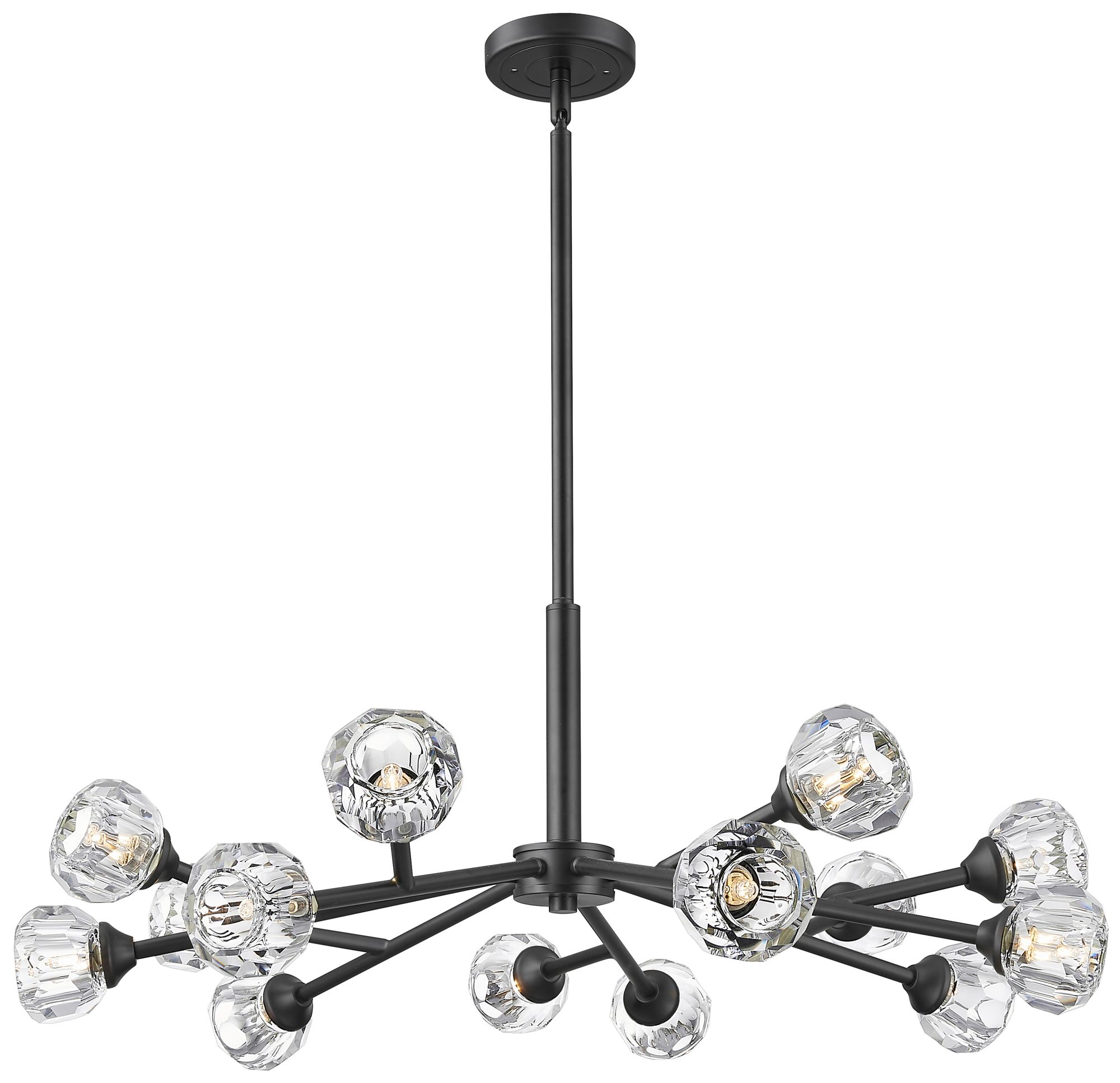 Downtown Aurora 28"W 14 Light Matte Black Chandelier w/ Clear Glass