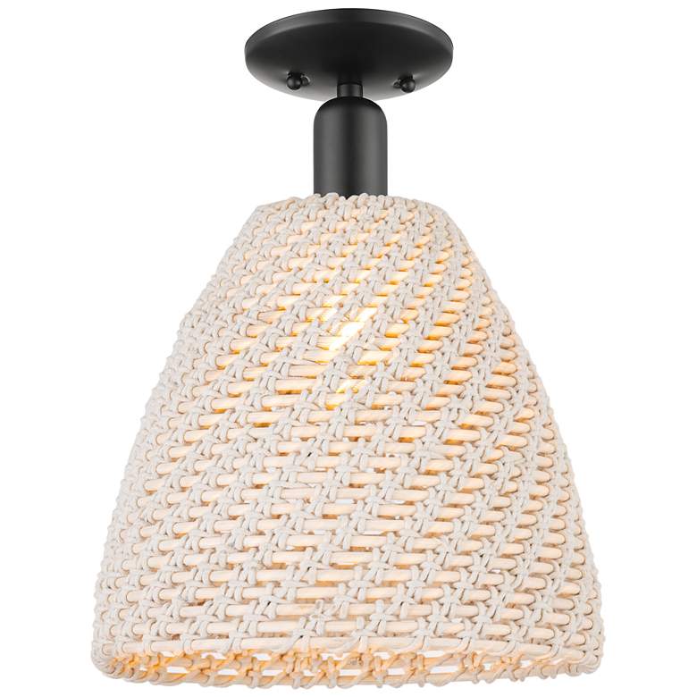 Image 1 Downtown Ballston Dome 12"W Black Semi-Flush w/ Natural Shade