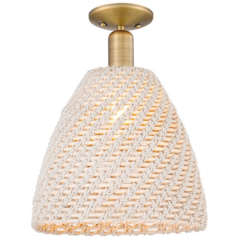 Image 1 Downtown Ballston Dome 12"W Brass Semi-Flush w/ Natural Shade