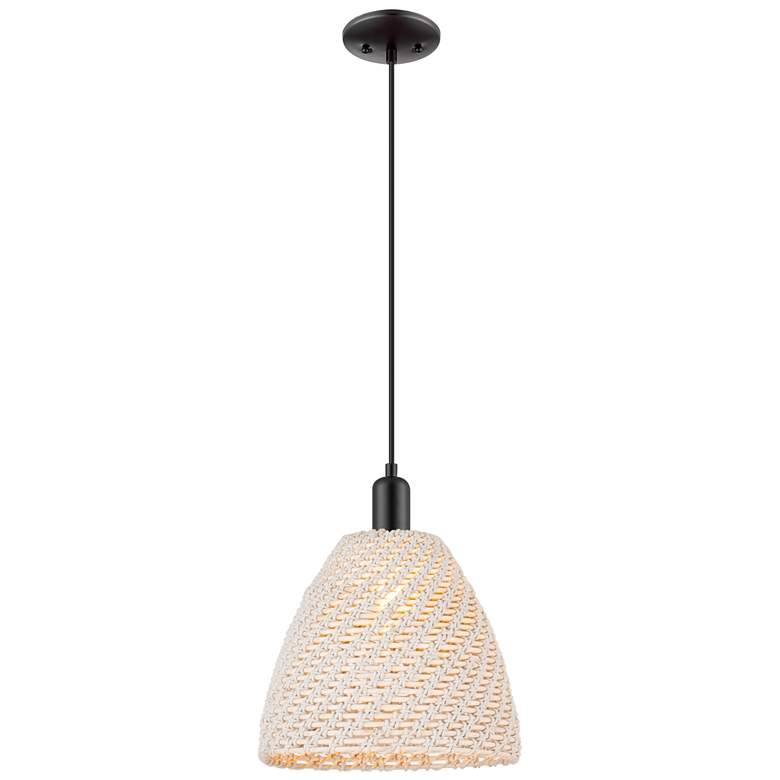 Image 1 Downtown Ballston Dome 12"W Cord Black Pendant w/ Natural Shade