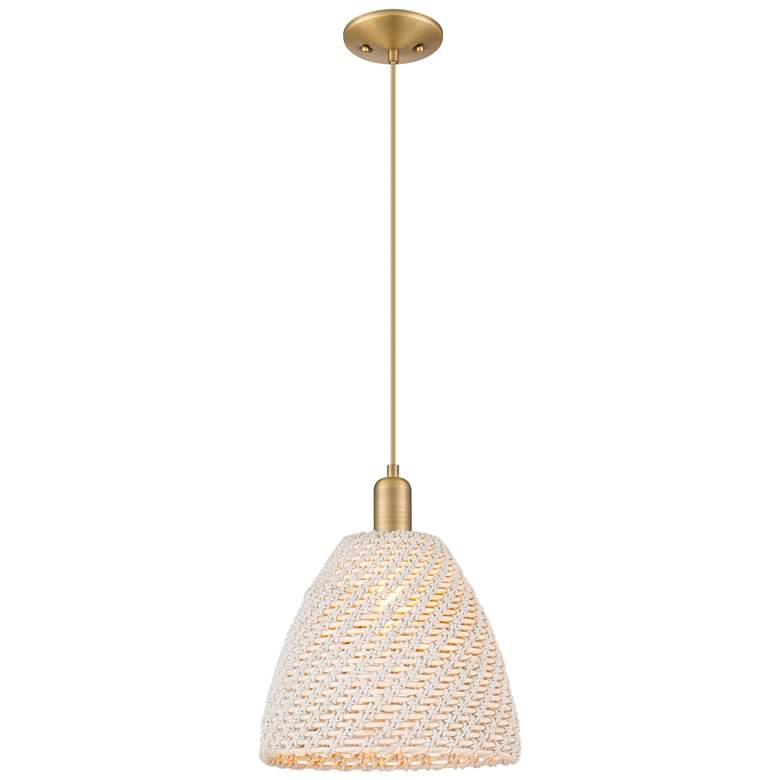 Image 1 Downtown Ballston Dome 12"W Cord Brass Pendant w/ Natural Shade