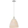 1_Downtown Ballston Dome 12"W Cord Satin Nickel Pendant w/ Natural Shade