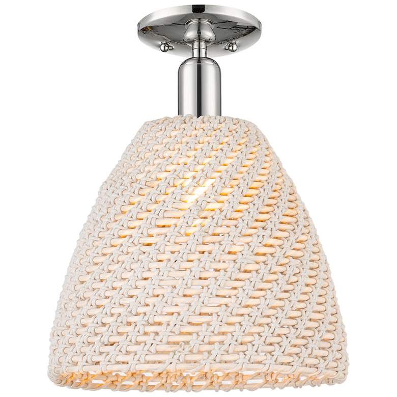Image 1 Downtown Ballston Dome 12"W Nickel Semi-Flush w/ Natural Shade