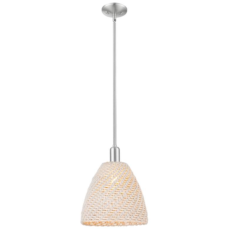 Image 1 Downtown Ballston Dome 12"W Satin Nickel Pendant w/ Natural Shade