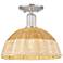 Downtown Ballston Dome 12"W Satin Nickel Semi-Flush w/ Basketweave Shade