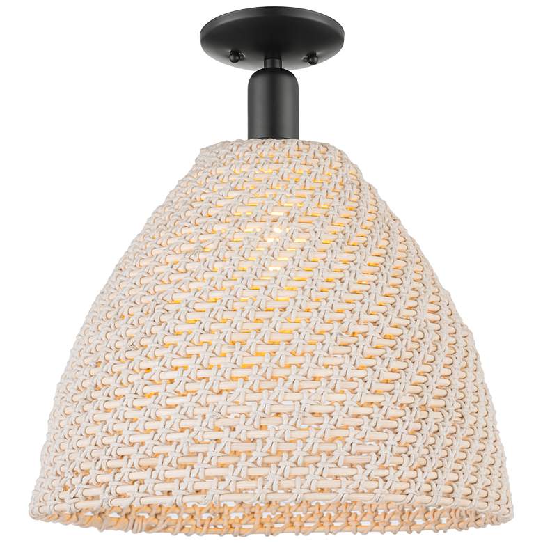 Image 1 Downtown Ballston Dome 16"W Black Semi-Flush w/ Natural Shade