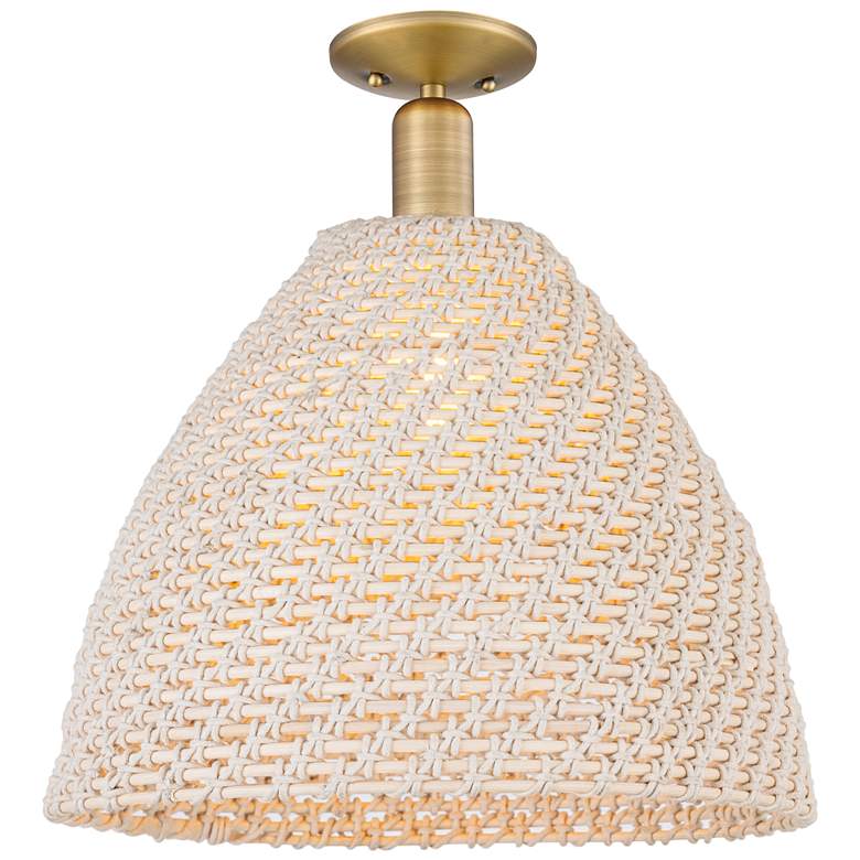 Image 1 Downtown Ballston Dome 16"W Brass Semi-Flush w/ Natural Shade