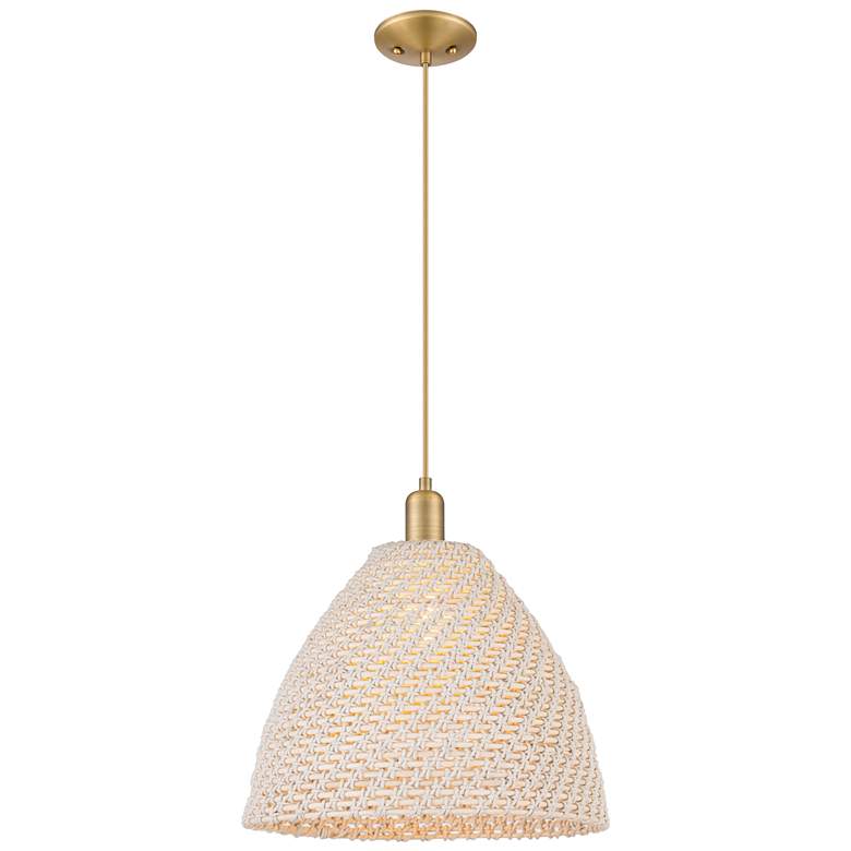Image 1 Downtown Ballston Dome 16"W Cord Brass Pendant w/ Natural Shade
