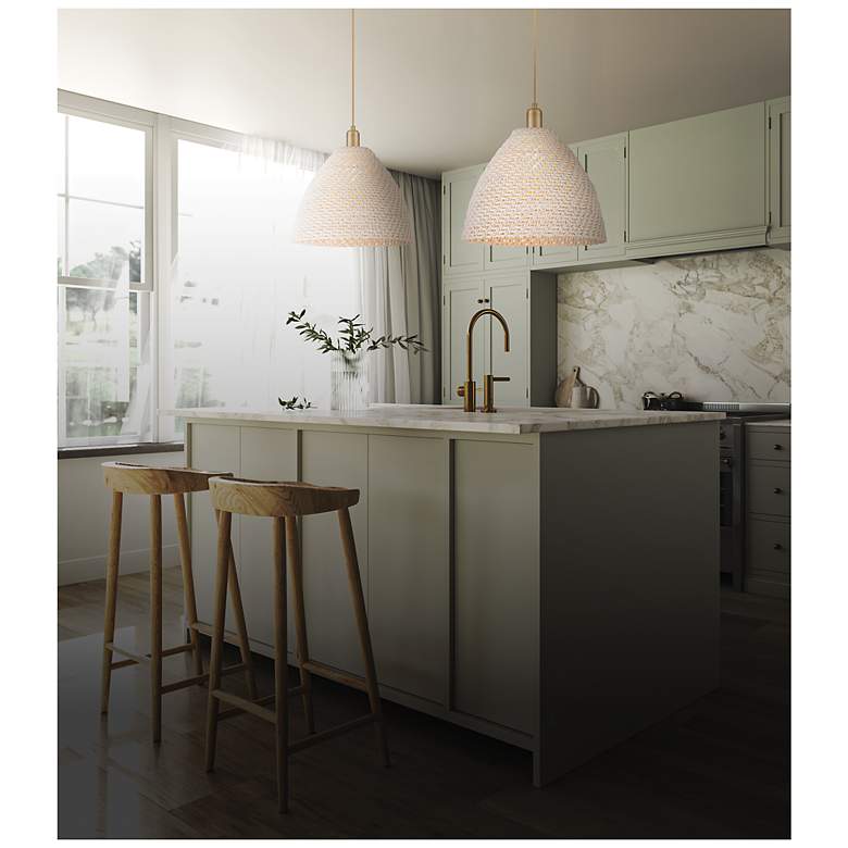 Image 2 Downtown Ballston Dome 16"W Cord Brass Pendant w/ Natural Shade more views