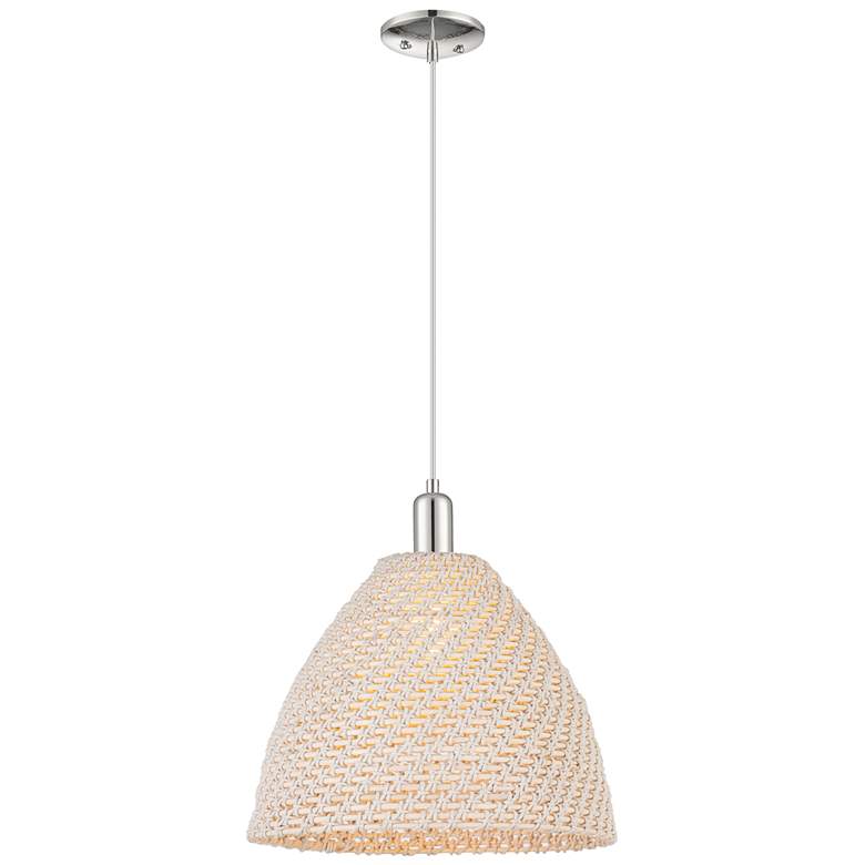 Image 1 Downtown Ballston Dome 16"W Cord Nickel Pendant w/ Natural Shade