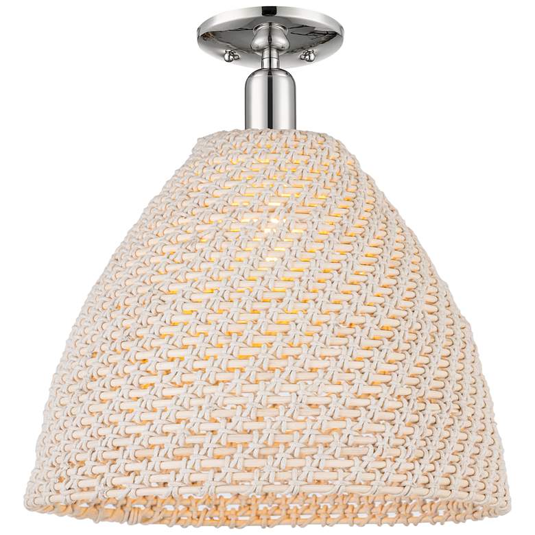 Image 1 Downtown Ballston Dome 16"W Nickel Semi-Flush w/ Natural Shade