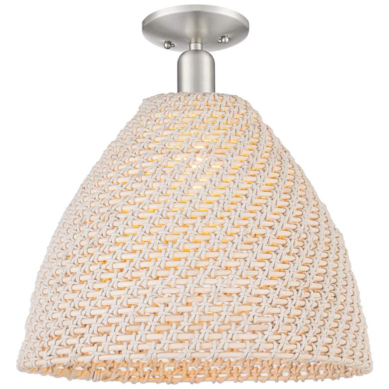 Image 1 Downtown Ballston Dome 16"W Satin Nickel Semi-Flush w/ Natural Shade