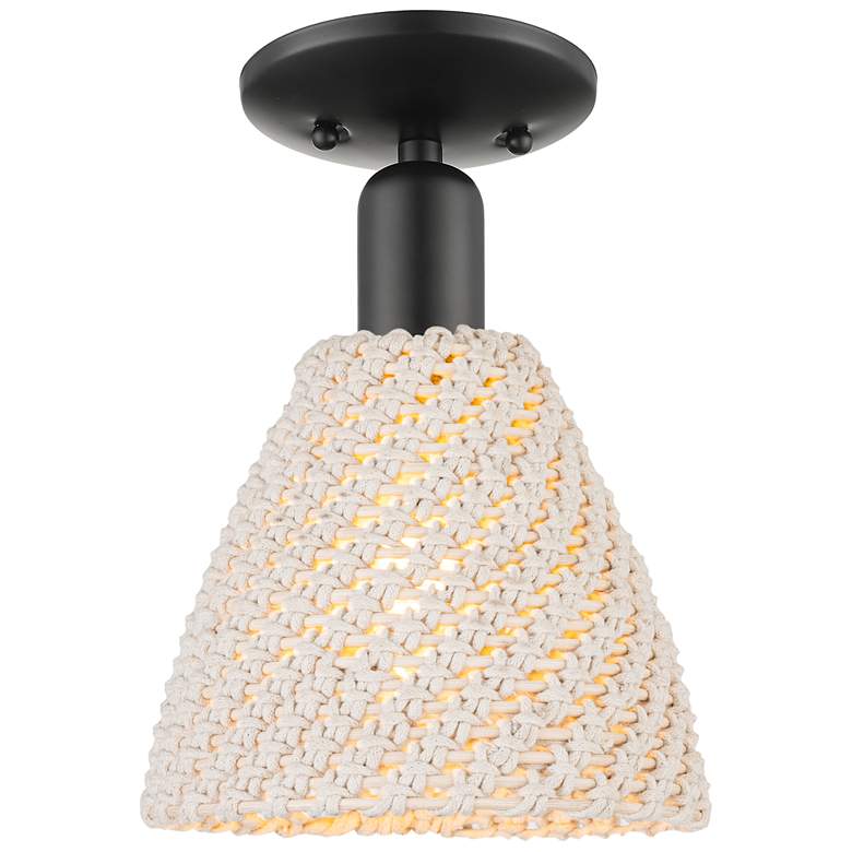 Image 1 Downtown Ballston Dome 8"W Black Semi-Flush w/ Natural Shade