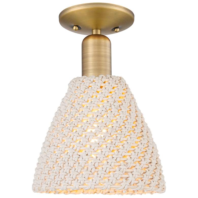 Image 1 Downtown Ballston Dome 8"W Brass Semi-Flush w/ Natural Shade