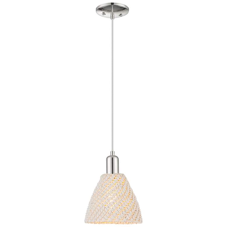 Image 1 Downtown Ballston Dome 8"W Cord Nickel Pendant w/ Natural Shade