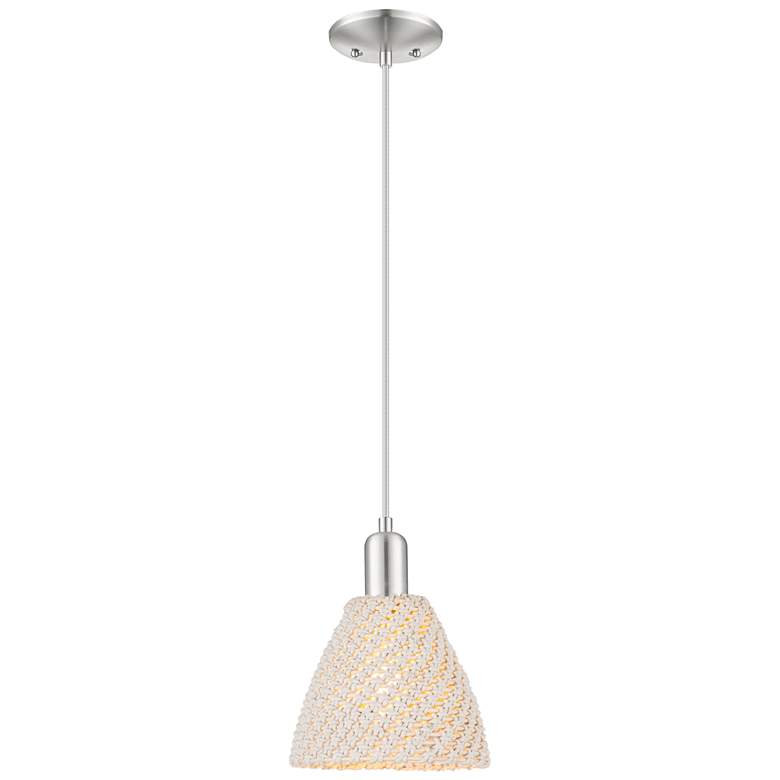 Image 1 Downtown Ballston Dome 8"W Cord Satin Nickel Pendant w/ Natural Shade