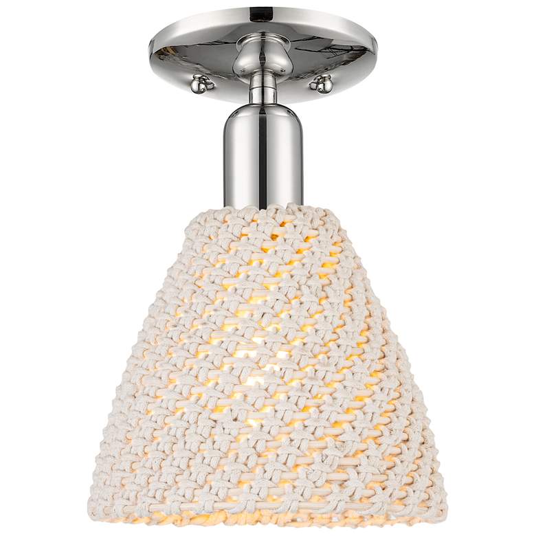 Image 1 Downtown Ballston Dome 8"W Nickel Semi-Flush w/ Natural Shade