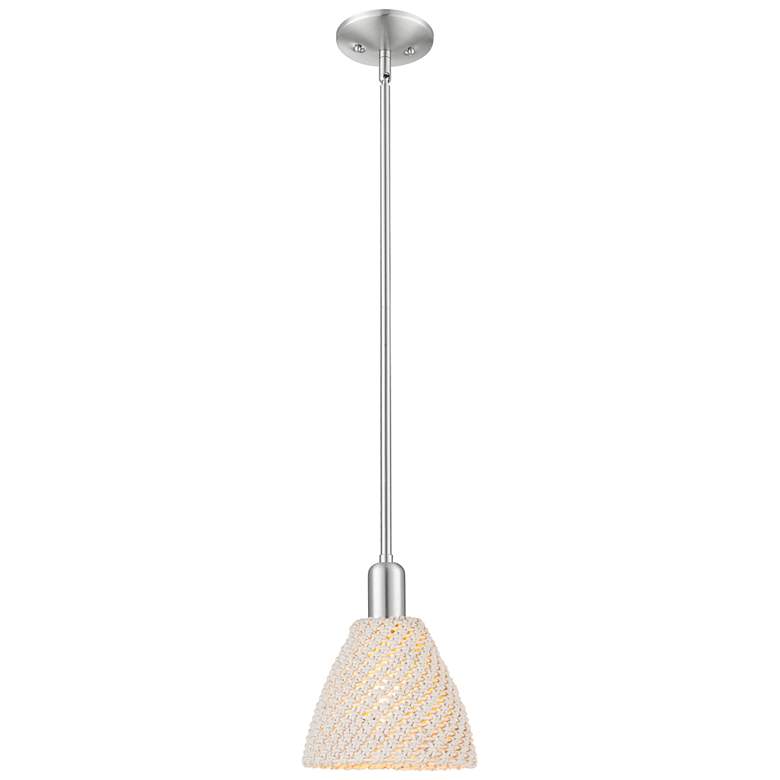 Image 1 Downtown Ballston Dome 8"W Satin Nickel Pendant w/ Natural Shade