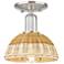 Downtown Ballston Dome 8"W Satin Nickel Semi-Flush w/ Basketweave Shade