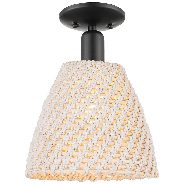 Image 1 Downtown Ballston Dome 9"W Black Semi-Flush w/ Natural Shade