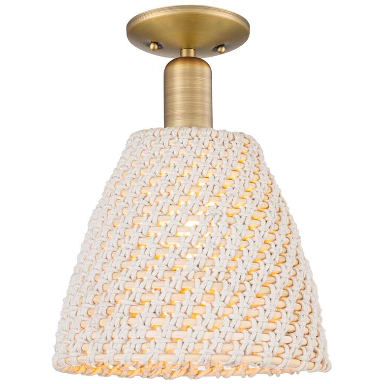 Image 1 Downtown Ballston Dome 9"W Brass Semi-Flush w/ Natural Shade