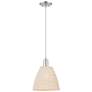 1_Downtown Ballston Dome 9"W Cord Satin Nickel Pendant w/ Natural Shade