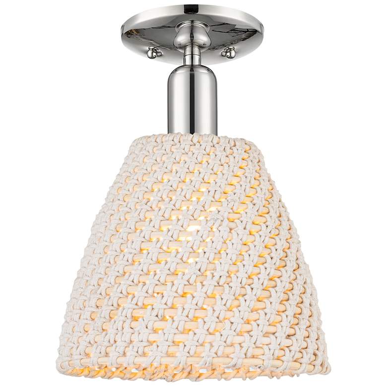 Image 1 Downtown Ballston Dome 9"W Nickel Semi-Flush w/ Natural Shade