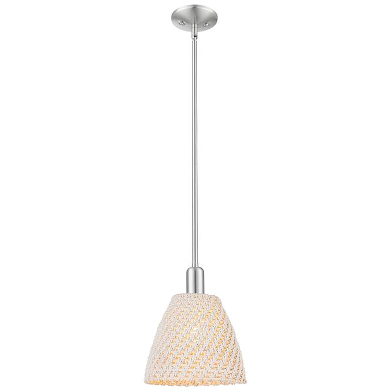 Image 1 Downtown Ballston Dome 9"W Satin Nickel Pendant w/ Natural Shade