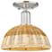Downtown Ballston Dome 9"W Satin Nickel Semi-Flush w/ Basketweave Shade