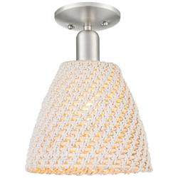 Downtown Ballston Dome 9"W Satin Nickel Semi-Flush w/ Natural Shade