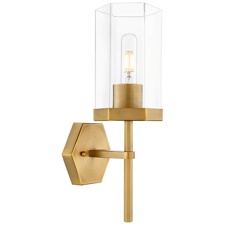 Image 1 Downtown Blakeley 15 "H Brushed Brass Wall Sconce w/ Clear Shade