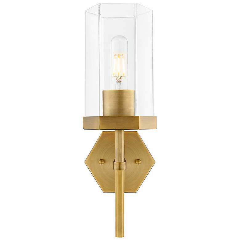 Image 2 Downtown Blakeley 15 "H Brushed Brass Wall Sconce w/ Clear Shade more views
