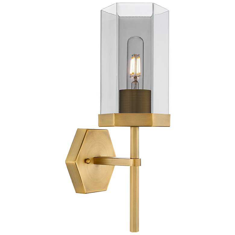 Image 1 Downtown Blakeley 15 "H Brushed Brass Wall Sconce w/ Light Smoke Shade