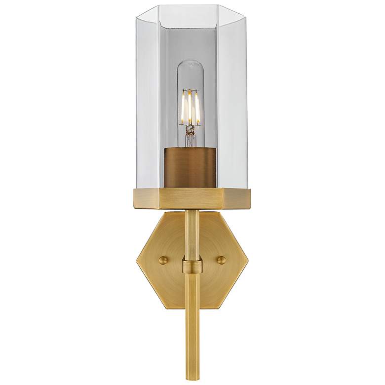 Image 2 Downtown Blakeley 15 "H Brushed Brass Wall Sconce w/ Light Smoke Shade more views