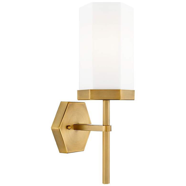 Image 1 Downtown Blakeley 15 "H Brushed Brass Wall Sconce w/ White Shade