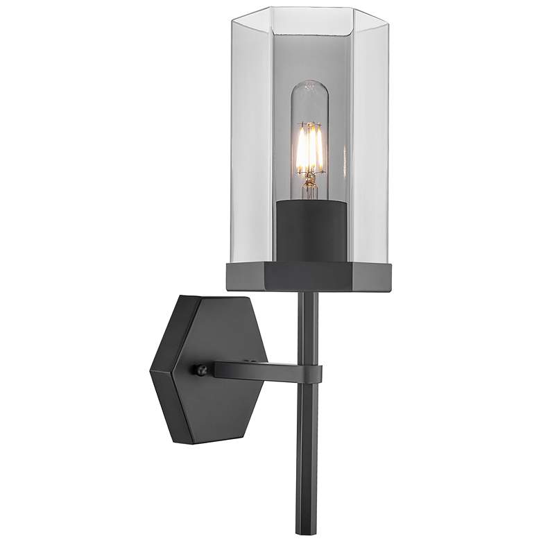 Image 1 Downtown Blakeley 15 "H Matte Black Wall Sconce w/ Light Smoke Shade