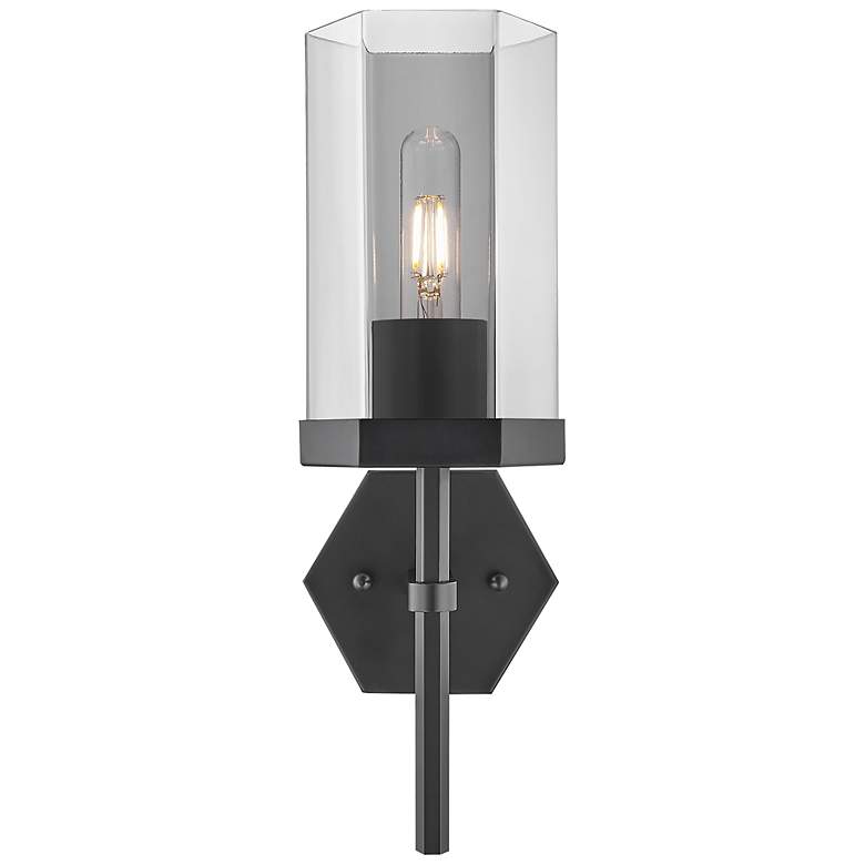 Image 2 Downtown Blakeley 15 "H Matte Black Wall Sconce w/ Light Smoke Shade more views