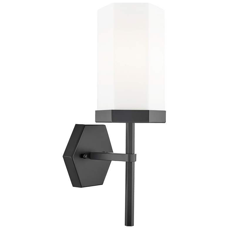 Image 1 Downtown Blakeley 15 "H Matte Black Wall Sconce w/ White Shade