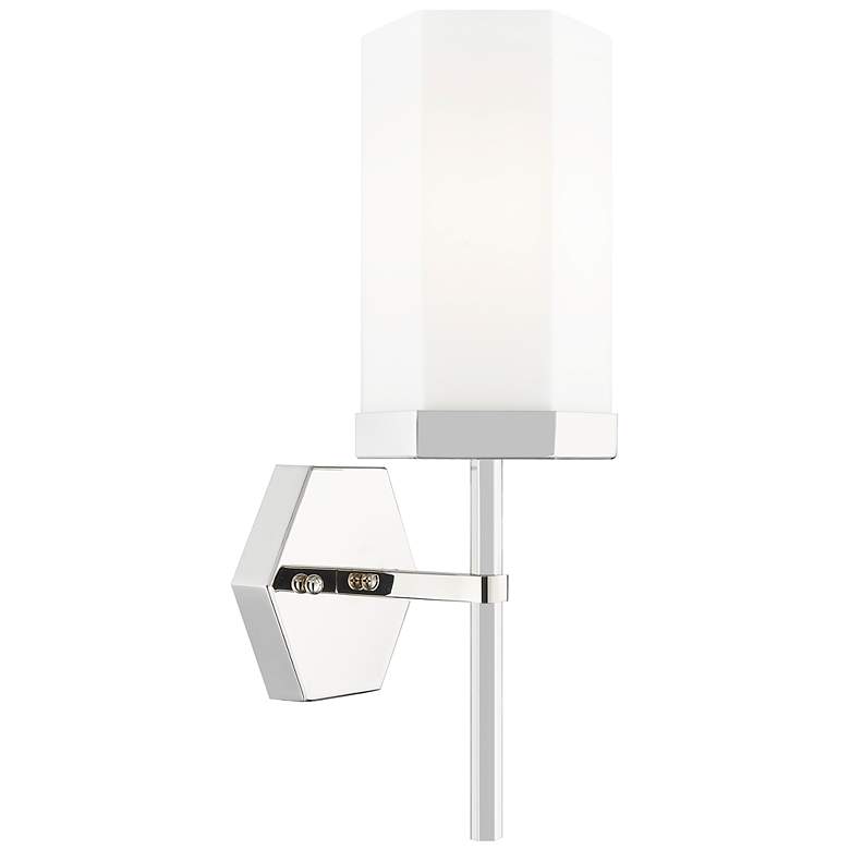 Image 1 Downtown Blakeley 15 "H Polished Nickel Wall Sconce w/ White Shade