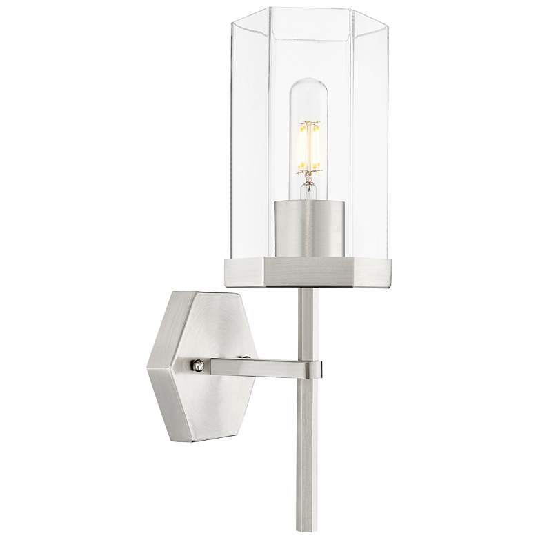 Image 1 Downtown Blakeley 15 "H Satin Nickel Wall Sconce w/ Clear Shade