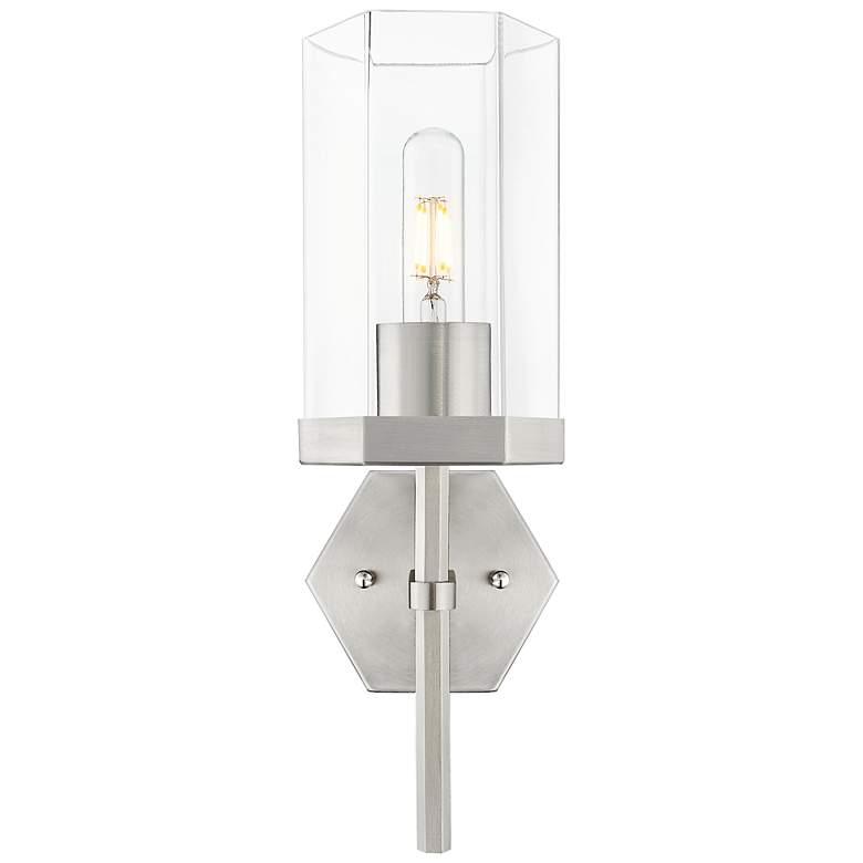Image 2 Downtown Blakeley 15 "H Satin Nickel Wall Sconce w/ Clear Shade more views
