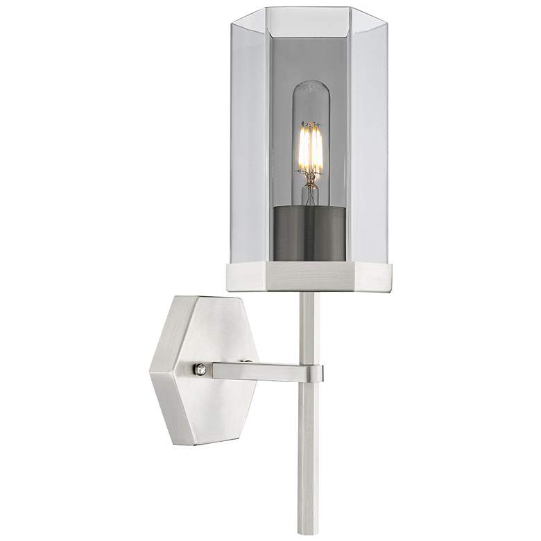 Image 1 Downtown Blakeley 15 "H Satin Nickel Wall Sconce w/ Light Smoke Shade