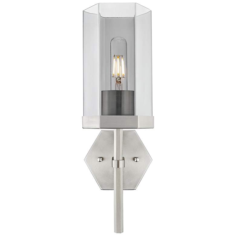 Image 2 Downtown Blakeley 15 "H Satin Nickel Wall Sconce w/ Light Smoke Shade more views