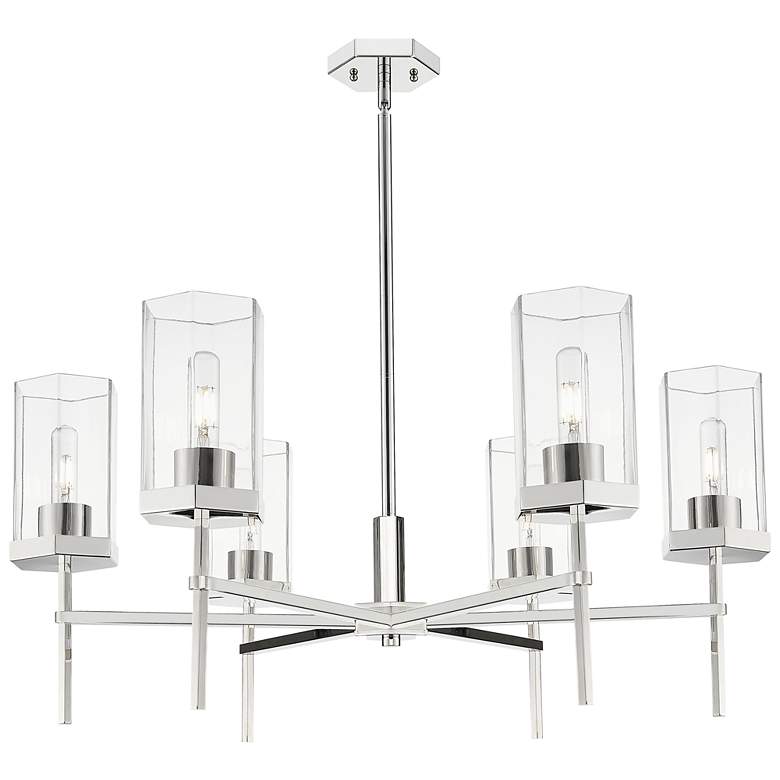 Image 1 Downtown Blakeley 32"W 6 Light Nickel Chandelier w/ Clear Shade