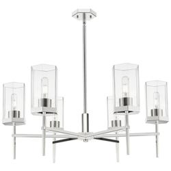 Downtown Blakeley 32"W 6 Light Nickel Chandelier w/ Clear Shade