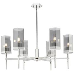 Downtown Blakeley 32"W 6 Light Nickel Chandelier w/ Light Smoke Shade