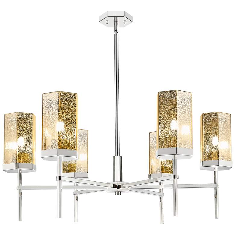Image 1 Downtown Blakeley 32"W 6 Light Nickel Chandelier w/ Mercury Shade