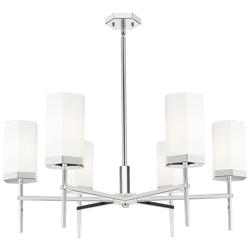 Downtown Blakeley 32"W 6 Light Nickel Chandelier w/ White Shade