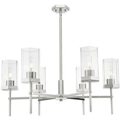 Downtown Blakeley 32"W 6 Light Satin Nickel Chandelier w/ Clear Shade