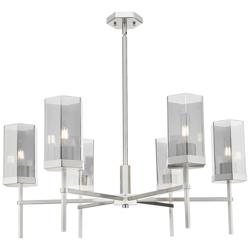 Downtown Blakeley 32"W 6 Light Satin Nickel Chandelier w/ Light Smoke Shade